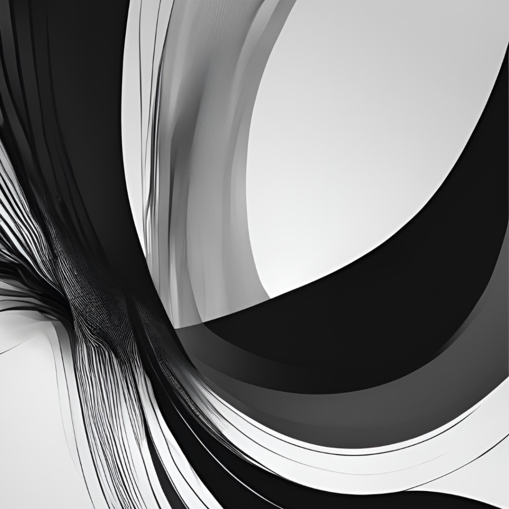 Abstract black and white swirl design featured on the Skön Noir homepage, representing flow, identity, and minimalism.